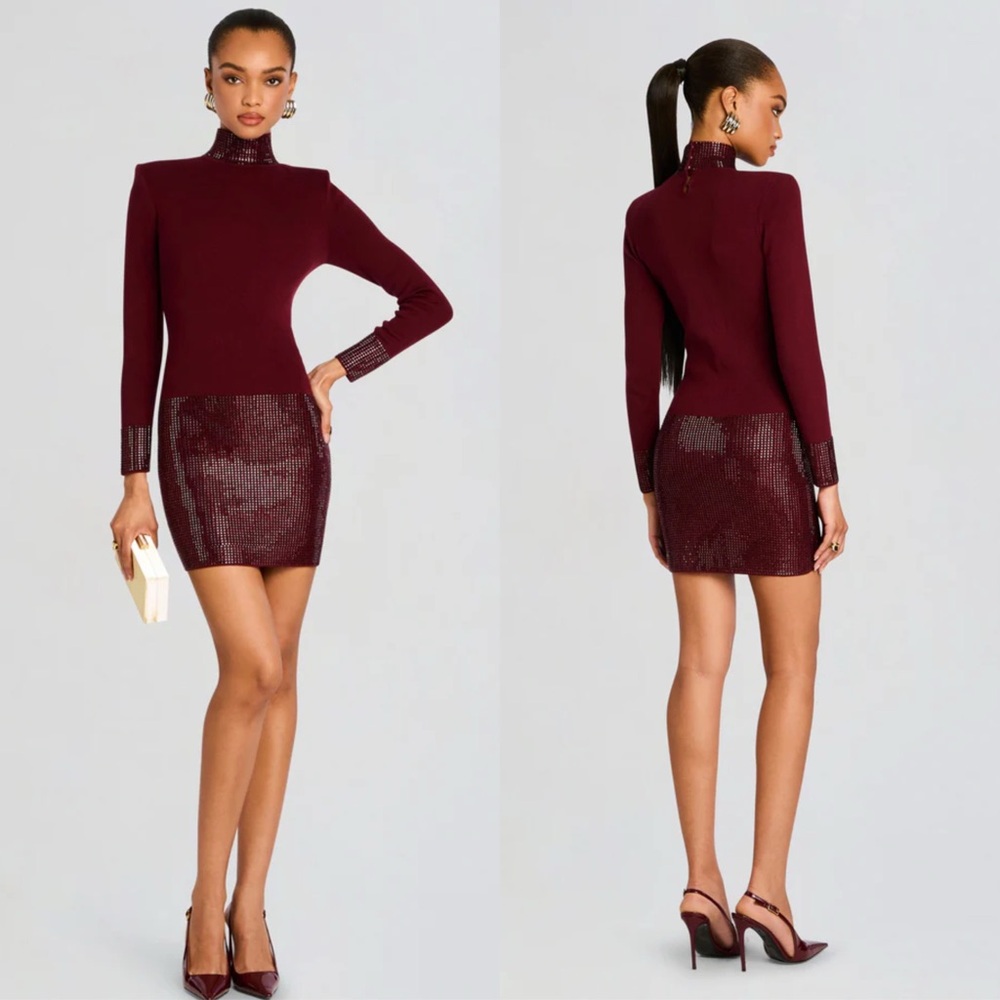 Retrofete Burgundy Sequin Mini Dress